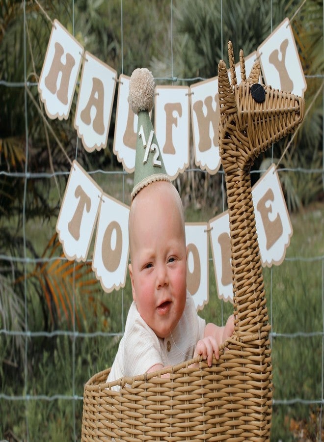 Finduat Baby 1/2 Birthday Hat, Half Birthday Party Hat, 6 Months Celebration Cone Hat with Pom Pom, Sage Green for Girls/Boys - Image 5